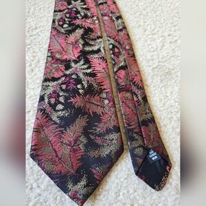 Dion Collection Silk Tie – Black Red Gold Leaf Pattern